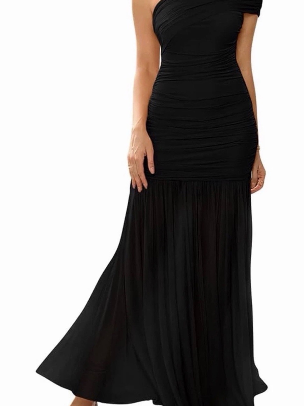 Chic One-Shoulder Black Maxi Dress